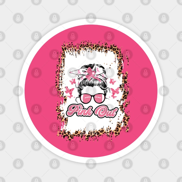 Pink Out Breast Cancer Football Bleached Leopard Messy Bun Magnet by HBart